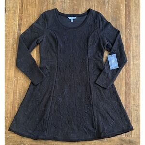 Simply Vera Wang Black Dress Women's XL Long Sleeve Jacquard A Line Flare NWT